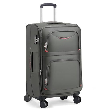 ROPLUS Softside Expandable Luggage with 4 Spinner Wheels, Durable Checked-Luggage Suitcase (Gray, 25-Inch) - color: Gray, size: 25-Inch