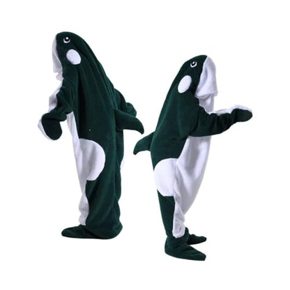 Whale Blanket Hoodie & Onesie - Soft Plush Whale Costume Pajamas for Sleeping - color: Dark Green, size: Large