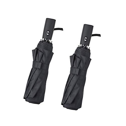 2 PACK Automatic Auto Open Close Large Canopy Umbrella - 10 Rib STRONG Reinforced Windgard WINDPROOF Frame With Fiberglass - Compact Portable Lightweight Travel Umbrella (2 PACK Black)