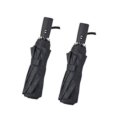 2 PACK Automatic Auto Open Close Large Canopy Umbrella - 10 Rib STRONG Reinforced Windgard WINDPROOF Frame With Fiberglass - Compact Portable Lightweight Travel Umbrella (2 PACK Black)