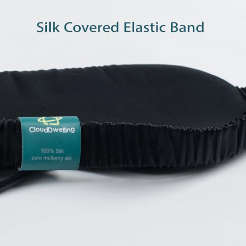 100% 22 Momme 6A Grade Double-Sided Pure Mulberry Silk Eye Mask Soft Breathable Sleep Blindfold with Elastic Headband for Men and Women Pack of 1 (Black) - color: Black