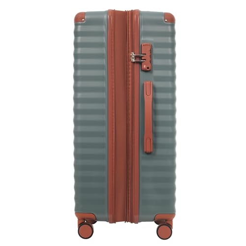 5 Piece Luggage Set, Front Opening Expandable ABS Suitcase with USB Port TSA Lock, 20/24/28 Inch Carry On Luggage Set with Toiletry Bag & Attachable Duffel Bag, Grey Green - color: N + Grey Green