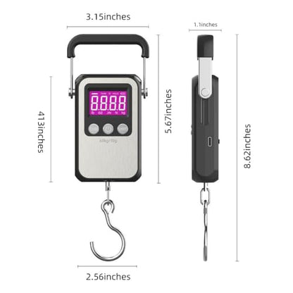 Klau Portable Rechargeable Luggage Hanging Scale,60 kg/120 lb, Black
