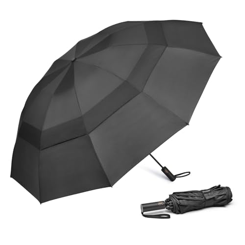 Prospo 46/62 Inch Large Travel Umbrellas for Rain Windproof, 10 Ribs Compact Reverse Folding Golf Umbrella, Double Canopy Automatic Open Close - color: Black, size: 46 inch
