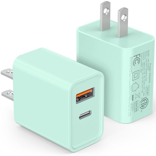 2 Pack USB C Wall Charger Block, 20W Dual Port Fast Charging Adapter - color: 2-Pack Parrot Green, size: 20W