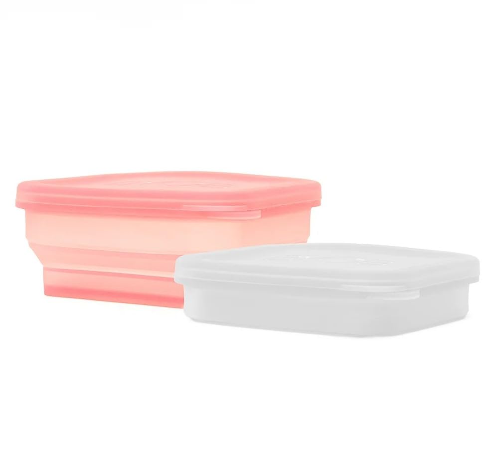 BYOB Collapsible Silicone Food Containers with Attached Lids – Reusable To-Go & Leftover Containers, Platinum Silicone, Leak-Resistant – 4 Pack (White/Pink) - color: White/Pink 4-Pack