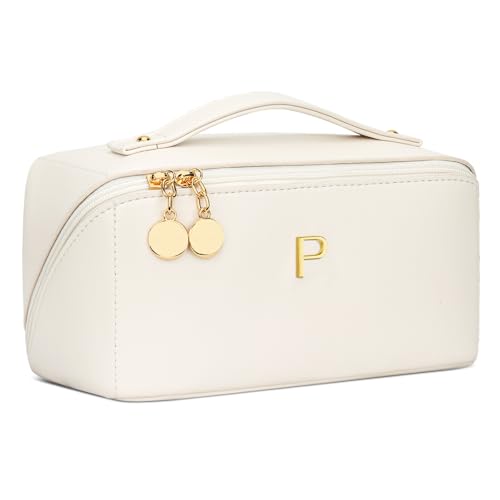 Gifts for Women Bridesmaid Initial Makeup Bag - color: MediumBeige, style: P