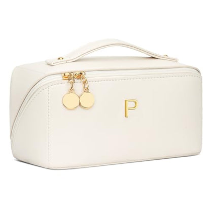 Gifts for Women Bridesmaid Initial Makeup Bag - color: MediumBeige, style: P