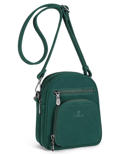 FADEON Small Purses for Women Crossbody Bags, RFID Anti-Theft 4 Card Slots - color: Dark Green Nubuck Style