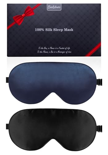 BeeVines 100% Mulberry Silk Sleep Mask, Blackout Eye Masks(Black & Blue) - color: 03-black & Blue