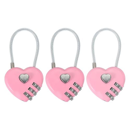 MECCANIXITY Heart Padlock 3 Digit Combination Lock Mini Code Lock Pink 3pcs - color: Pink