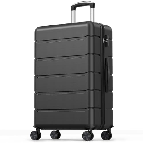 Sweetcrispy 28 Inch Checked Luggage, Hard Shell Suitcase, Black - color: Black, size: 28 Inch