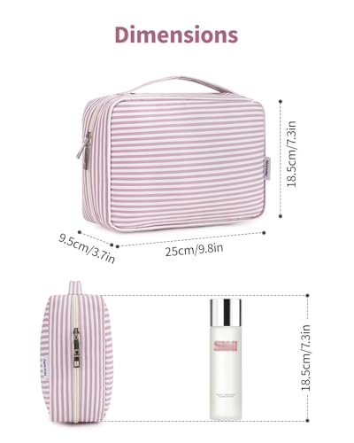 Narwey Hanging Travel Toiletry Bag for Women, Travel Makeup Organizer Bag - color: ZB-Dusty Pink Stripe