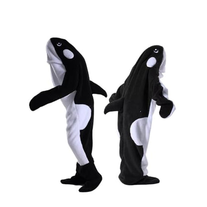 Whale Blanket Hoodie & Onesie - Soft Plush Whale Costume Pajamas for Sleeping - color: Black, size: X-Small