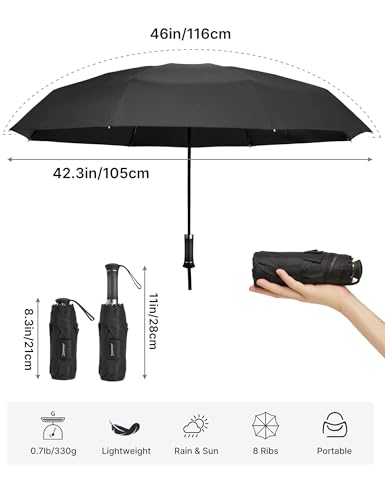 G4Free 46 Inch UPF 50+ Sun Umbrella with Extendable Built-in Handle - color: Black