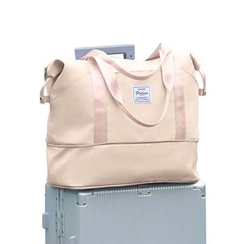 Travel Duffel Bag Carry On Overnight Weekender Bags for Women Hospital Tote - color: A116-beige-expandable, size: X-large