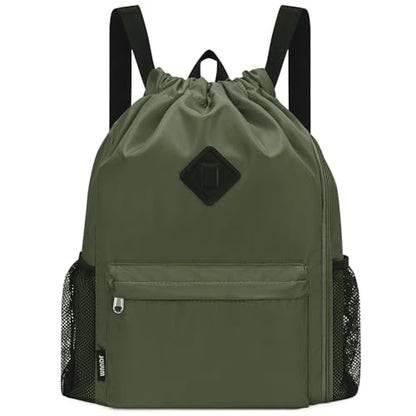 WANDF Drawstring Backpack with Shoe Compartment, Sports Gym Bag - color: L, Dark Green, size: Large