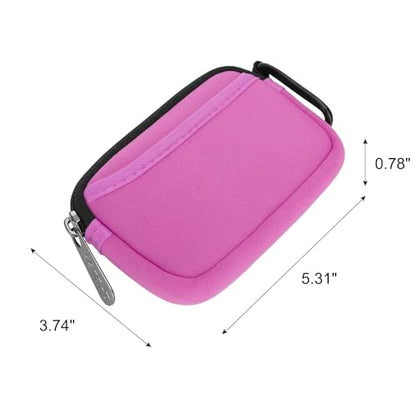 E-Tree Small Soft Neoprene Zipper Pouch with Carabiner Clip,Tech Bag Pink - color: Pink
