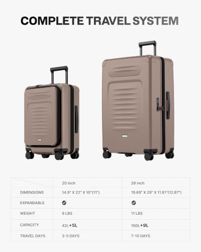 Coolife Expandable Luggage with TSA Lock 2 Piece Set Apricot - color: Apricot, size: 2 Piece Set（20/29inch）