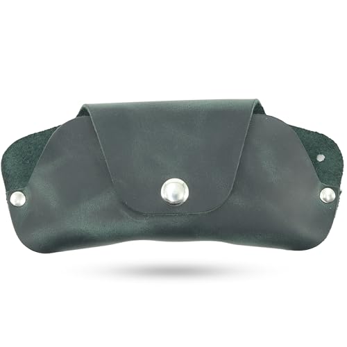 Toprank Slim Leather Glasses Case - Handmade Eyeglass & Sunglasses Holder - color: Green