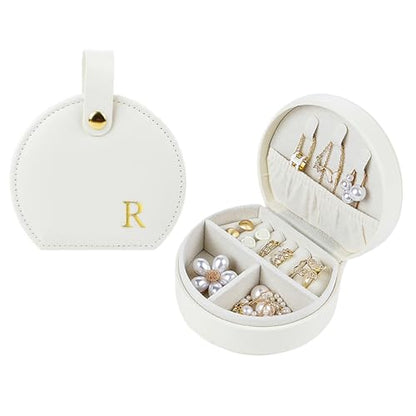 Travel Jewelry Case,Personalized Jewelry Box,Elegant Half-Moon Design with Personalized Golden Initial Case,Personalized Gifts for Women,Jewelry organizer;Personalized Gifts for Women or Friends(R) - style: R