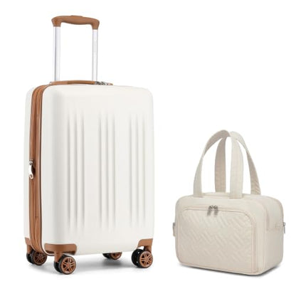 Kono Carry On Luggage Sets 2 Piece, 20 Inch Expandable Hardshell Suitcase - color: Cream White, size: 2 Piece Set (20")