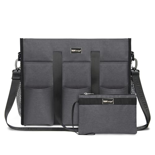 TOPDesign Utility Water Resistant Tote Bag with 22 Pockets, Zipper Closure - color: Grey, size: Large