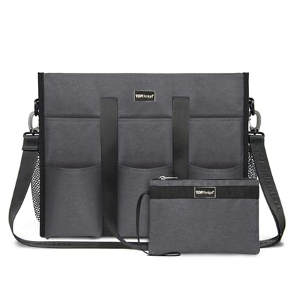 TOPDesign Utility Water Resistant Tote Bag with 22 Pockets, Zipper Closure - color: Grey, size: Large