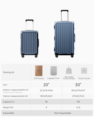 LUGGEX 2-Piece Zipperless Luggage Set, 20/30 Inch, Ocean Blue - color: Осеап Blue, size: 2 Piece Set (20/30)
