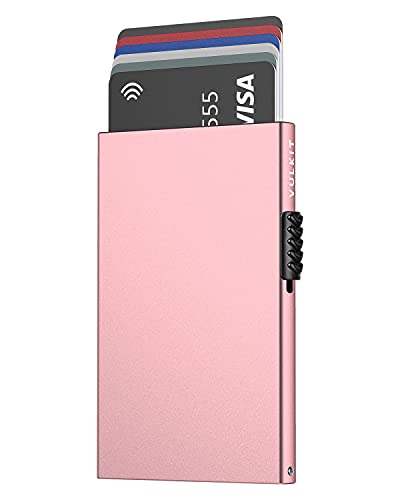 VULKIT Minimalist Credit Card Holder Pop Up Cards RFID Protection Slim Metal Wallet - color: Rose Gold