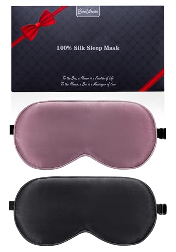 BeeVines 100% Silk Sleep Mask, Blackout Eye Masks(Black & Ruby Purple) - color: 12- Black & Ruby Purple