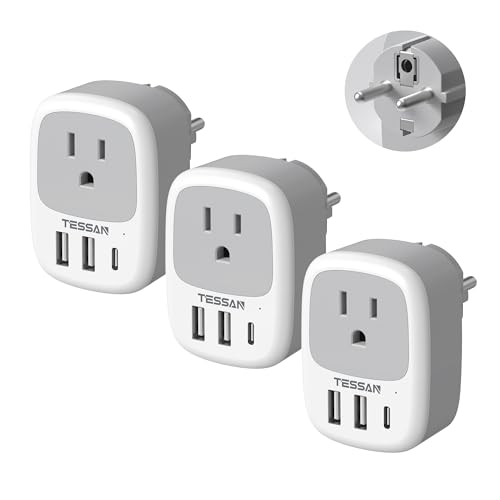 TESSAN 3 Pack Type E F Plug Adapter - color: White/Grey-Type E/F