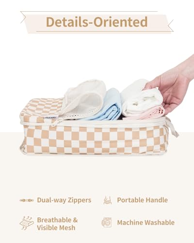 Narwey Compression Packing Cubes for Travel, Cute Luggage Organizer Bags - color: Z-Light Checkerboard