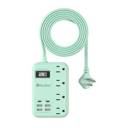 6 USB(2 USB C) Green Travel Power Strip 4 Outlets 5Ft Green Extension Cord - size: 5 FT(Green-24W USB-980J)