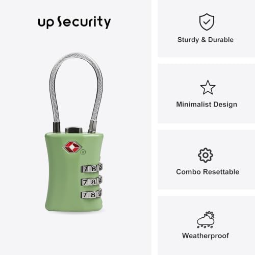 Luggage Locks TSA Approved, Airplane Travel Essentials, TSA Locks for Luggage, Suitcase, Anti Theft Small Padlock Combination, Mini Cable Padlock for Backpack, Bag Zipper, Case, Tool Box - color: Black+Green