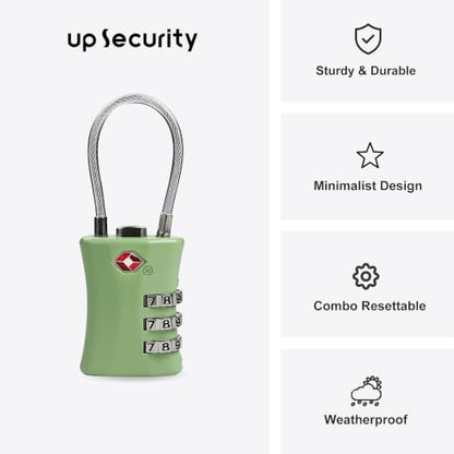Luggage Locks TSA Approved, Airplane Travel Essentials, TSA Locks for Luggage, Suitcase, Anti Theft Small Padlock Combination, Mini Cable Padlock for Backpack, Bag Zipper, Case, Tool Box - color: Black+Green