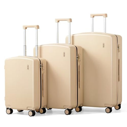 Hanke Hard Shell Luggage Sets 3 Pieces, 20/24/28 Inch Travel Suitcase - color: Cuba Sand, size: 20+24+28 Inch