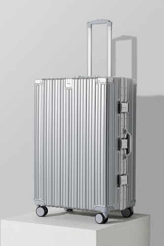 HotWay 20 Inch Carry On Zipperless Luggage with Cup Holder,Silver - color: Silver (PC+Aluminum), size: Carry on 20inch