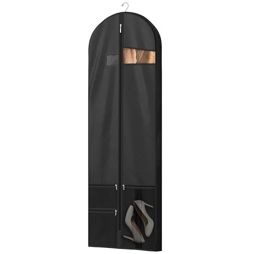 Lazebox 65" Travel Garment Bag with Accessories Zipper Pocket, Heavy Duty Suit Bag for Suits, Tuxedos, Dresses, Coats, Black, 1 pack - size: 65inch-1 pack-Black