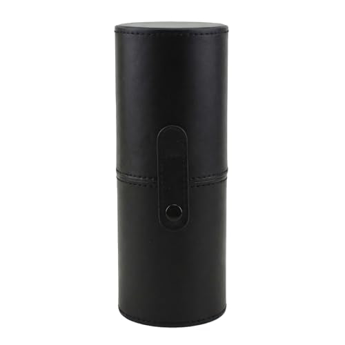 PU Leather Makeup Brush Holder Travel Makeup Brushes Case Makeup Brush Case Organizer Cosmetic Cup Cylinder Makeup Brush Storage Box with Button for Women (Black)