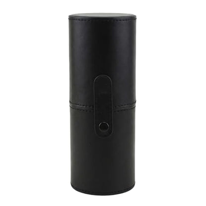 PU Leather Makeup Brush Holder Travel Makeup Brushes Case Makeup Brush Case Organizer Cosmetic Cup Cylinder Makeup Brush Storage Box with Button for Women (Black)