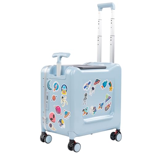 20" Ride-On Suitcase for Kids Lightweight Carry-On Luggage with Detachable Seat&Dual Telescoping Handles&360°Silent Spinner Wheels & TSA Lock - color: Blue