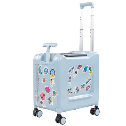 20" Ride-On Suitcase for Kids Lightweight Carry-On Luggage with Detachable Seat&Dual Telescoping Handles&360°Silent Spinner Wheels & TSA Lock - color: Blue