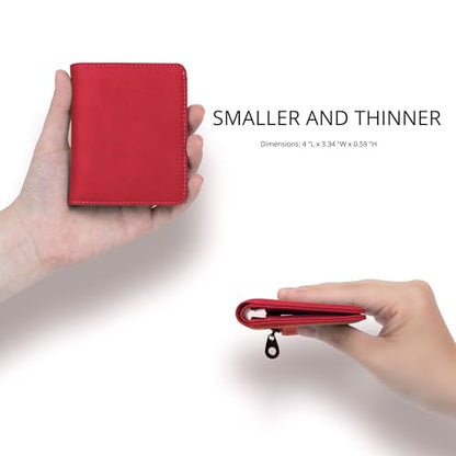 Alldaily Small RFID Wallet for Women Slim Compact Bifold Pocket Ladies Travel Mini Purse (Red) - color: Red