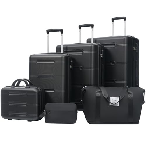 Merax 6 Piece Luggage Set,Hardshell Travel Suitcase Set,Black - color: Black, size: 6 Piece(20/24/28/DB/TB)