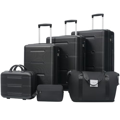 Merax 6 Piece Luggage Set,Hardshell Travel Suitcase Set,Black - color: Black, size: 6 Piece(20/24/28/DB/TB)