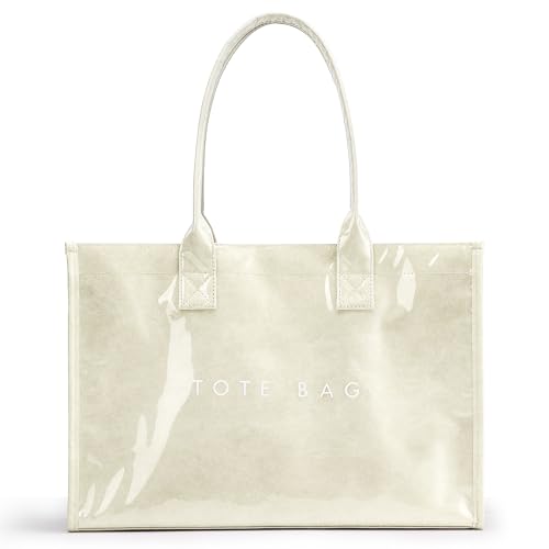 KALIDI PVC Tote Bag Women’s Kraft Paper Work Handbags Purses with Top Handle - color: Beige