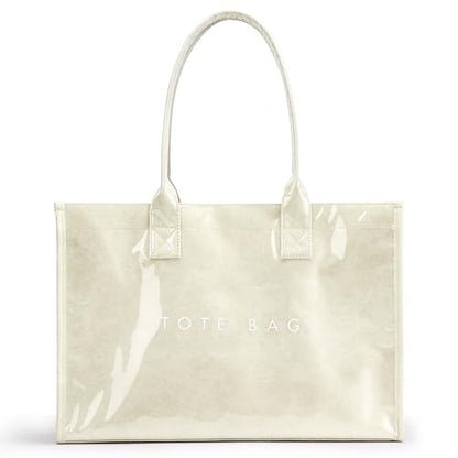 KALIDI PVC Tote Bag Women’s Kraft Paper Work Handbags Purses with Top Handle - color: Beige