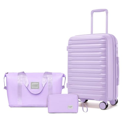 LARVENDER Luggage Sets 3 Piece, Carry On Luggage 20in Suitcase with Wheels - color: Lavender-20inch