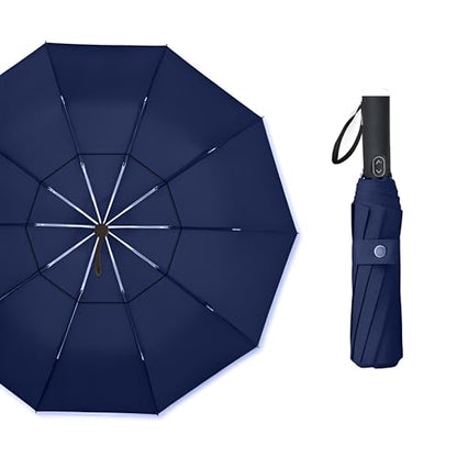 MRTLLOA Compact Golf Umbrella, 10 Ribs Vented Windproof Travel - color: Navy Blue, size: 62 Inch